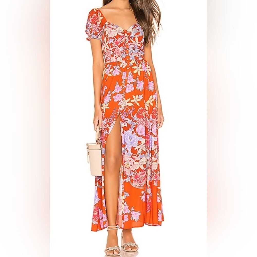 Spell & The Gypsy Floral Maxi Dress with Puff Sleeves Size XS Chic Feminine Boho